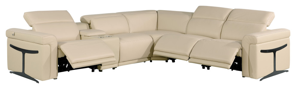 Giovanni 6-Piece 3-Power Reclining Italian Leather Sectional, Beige