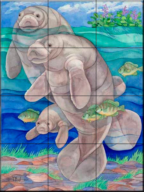 Tile Mural, Manatee Bay, Kitchen Backsplash Ideas, 18"x24"