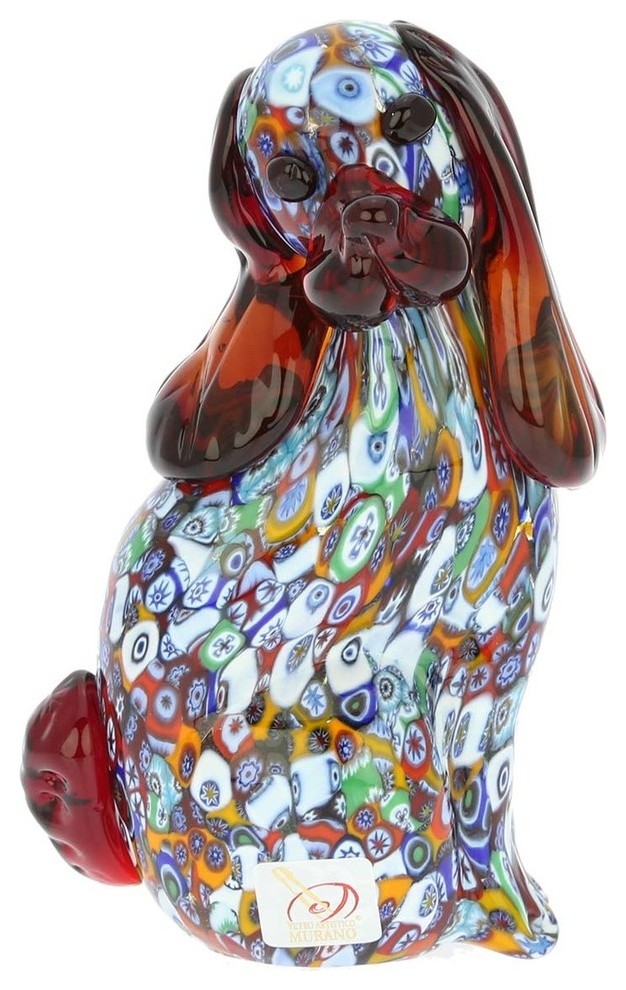 GlassOfVenice Murano Glass Millefiori Dog Sculpture