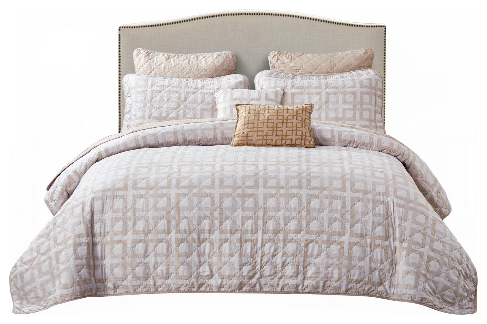 Austin Geo Quilted 7 Piece Bed Spread Set, King