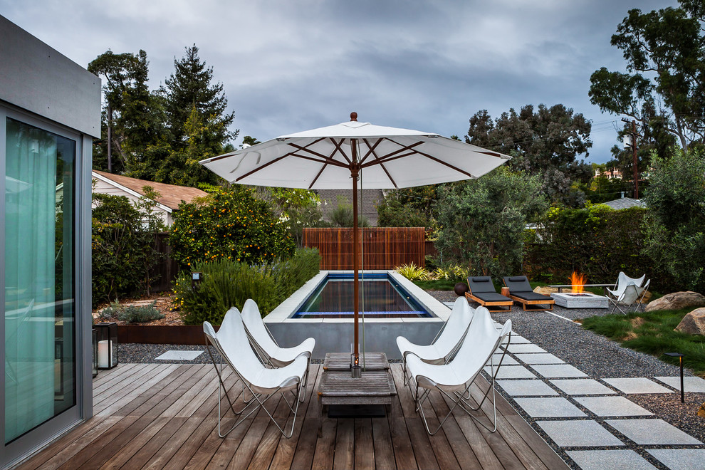 Contemporary backyard rectangular aboveground pool in Los Angeles.