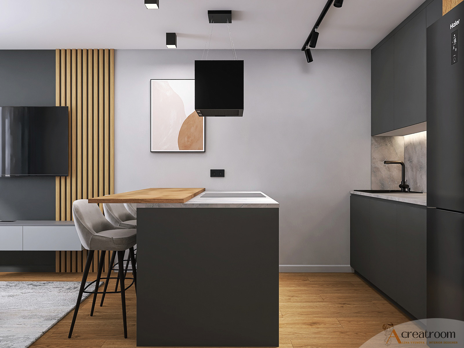 Проект прихожей и кухни-гостиной в ЖК Березовая Роща, г. Вологда