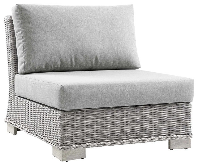 Outdoor Lounge Chair, Light Gray Wicker Frame With Armless Cushioned