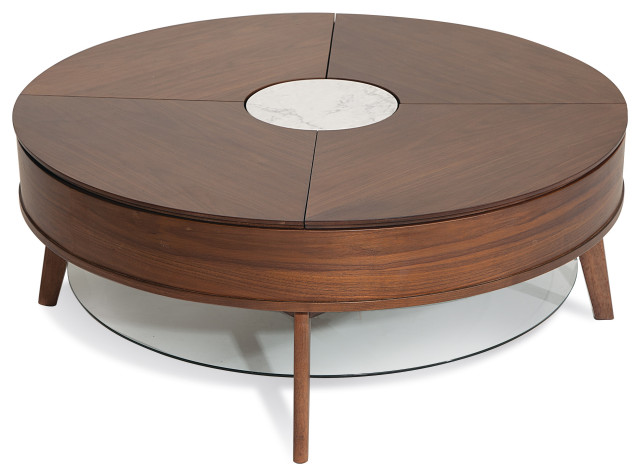 Storage Lift Top Wood Coffee Table, Modern Round Coffee Table With Storage Lift Top Wood Rotatable Drawers