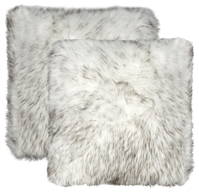 Belton Faux Fur Pillows, Set of 2, Gradient Gray, 18"x18"