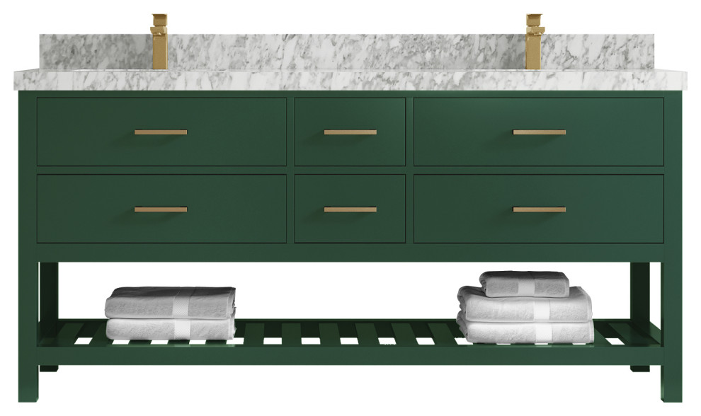 Parker 72 Double Sink Bathroom Vanity Lafayette Green 2" Carrara Marble