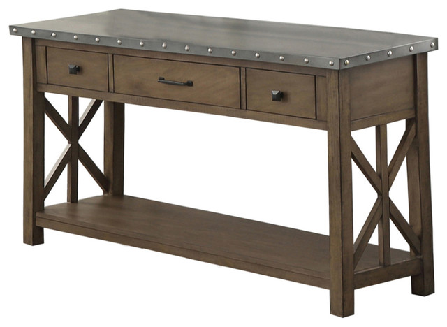 Industrial Galvanized Sofa Table With 3 Drawers Farmhouse