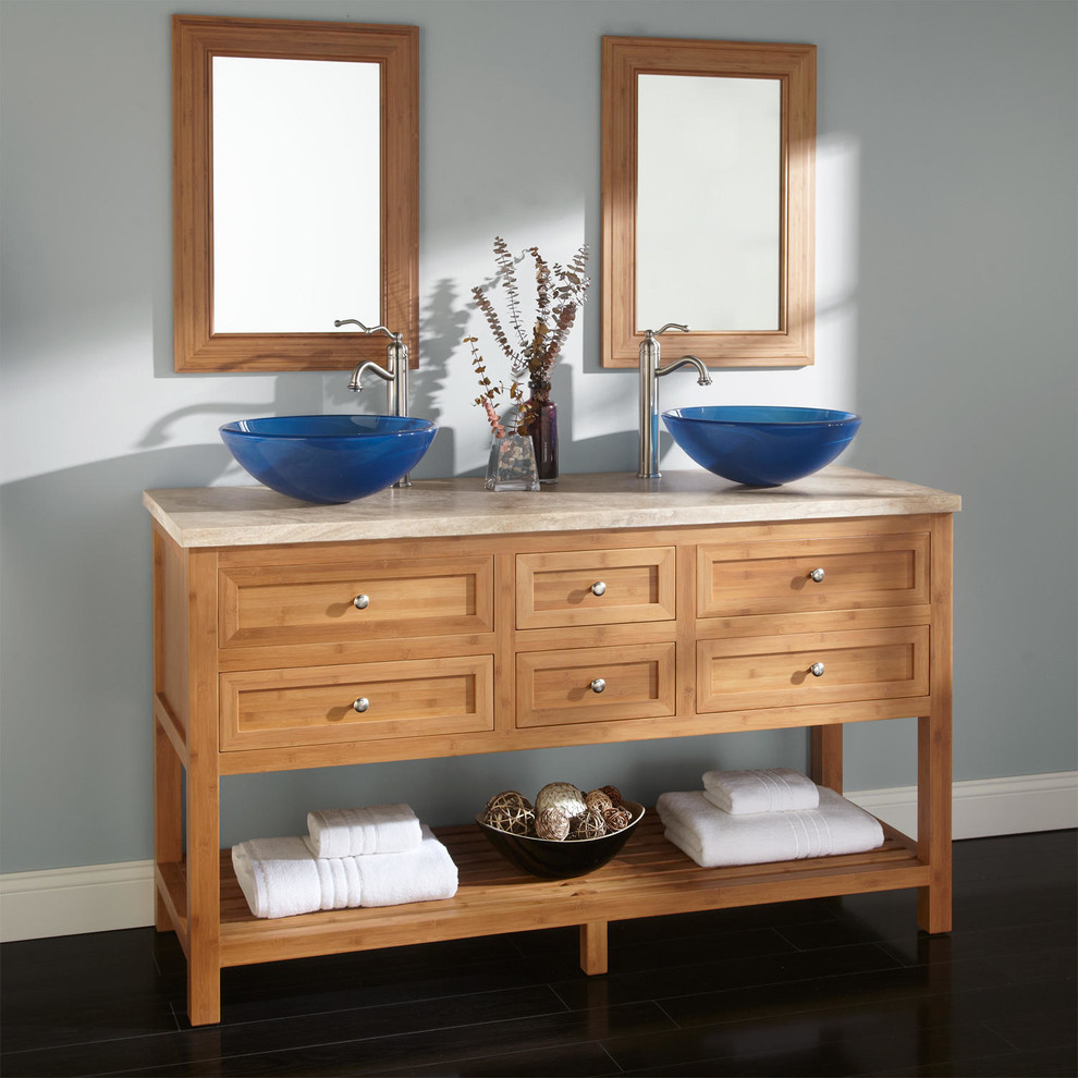 60" Thayer Bamboo Double Vessel Sink Vanity - Contemporary ...