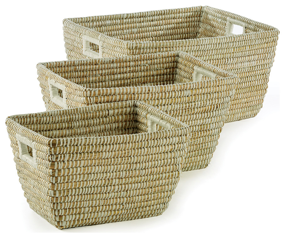 Rivergrass Rectangular Baskets With Handles, Set of 3
