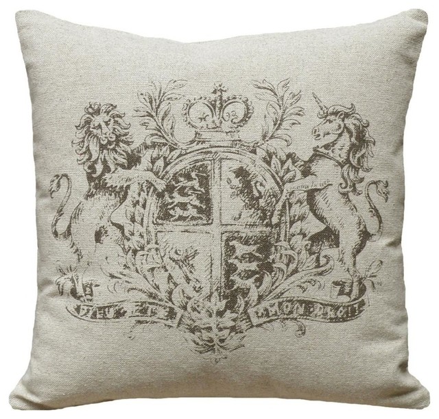 Crest Hand-Printed Linen Pillow, Caramel, Brown