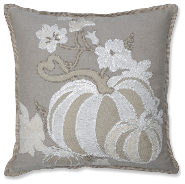 Harvest Pumpkins Decorative Beaded Pillow Natural Off White
