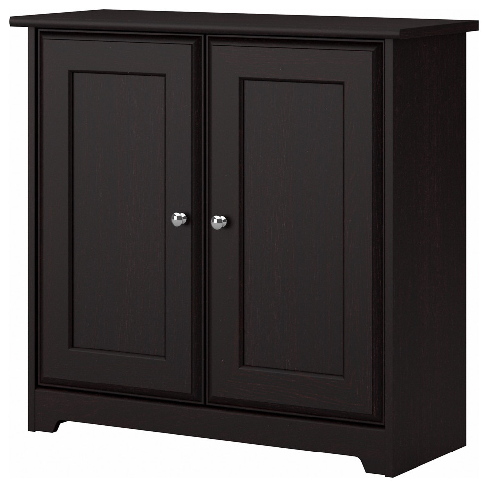 Cabot Low Storage With Doors, Espresso Oak Transitional