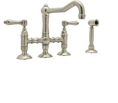Country Kitchen Three Leg Bridge Faucet And Side Spray In Satin