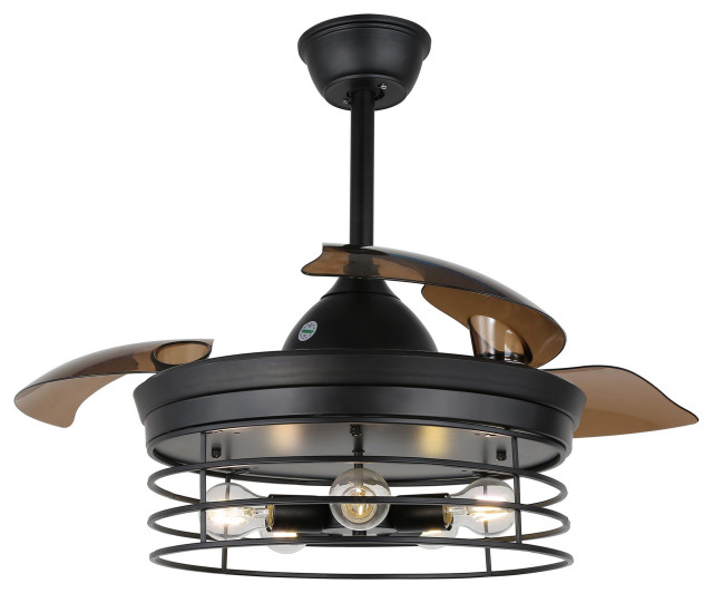 36" Black Industrial Retractable Ceiling Fan with Remote Industrial