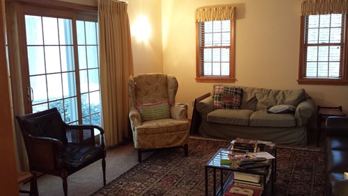Dated gold carpet and curtains, unpainted wood and bright brass every Dated gold carpet and curtains, unpainted wood and bright brass every