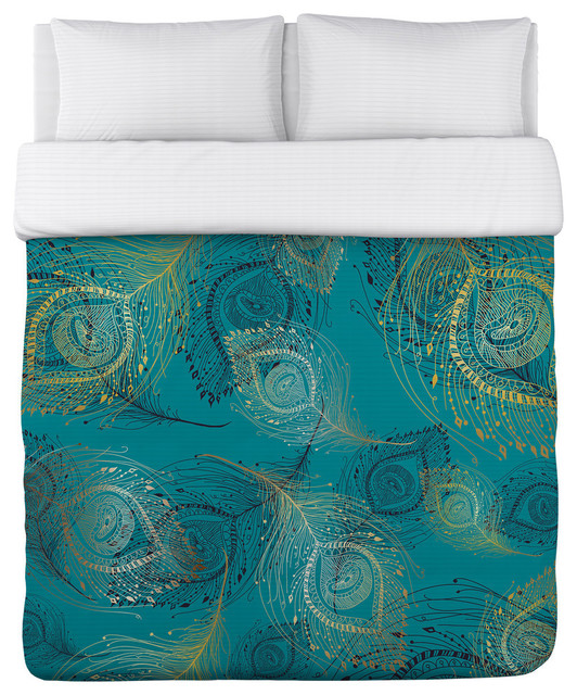 Amalia Peacock, Turquoise Multi, Duvet Cover Contemporary Duvet