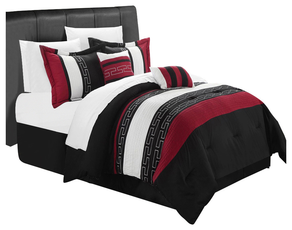 Carlton Black, Burgundy & White 10 Piece Comforter Bed In A Bag Set