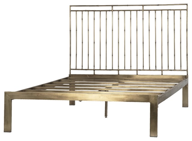 83 Anastasia Bed Queen Iron Antique Brass Finish Slatted Headboard Smooth Contemporary Panel Beds By Noble Origins Home
