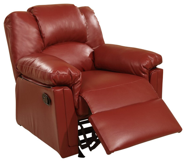 Burgundy Bonded Leather Rocker and Recliner Contemporary Recliner