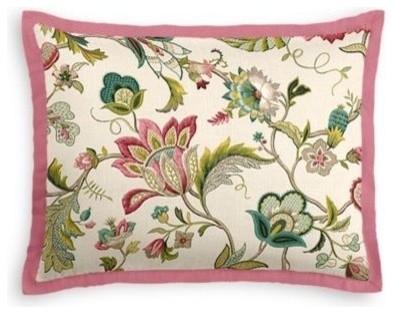 Teal and Pink Floral Fabric Sham with Flange