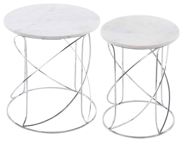 Nested White Marble Tables With Modern, Modern Swirl Clear Or Smoke Glass Coffee Table