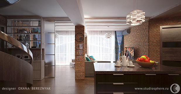 Яркий лофт для молодой семьи