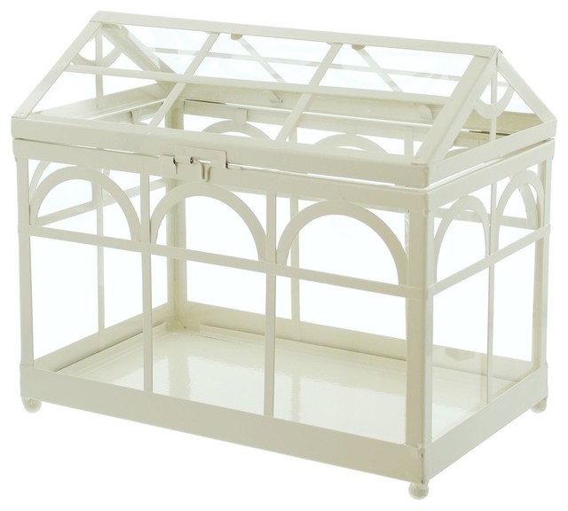 Home Garden Collections Decorative White Metal Tabletop Greenhouse
