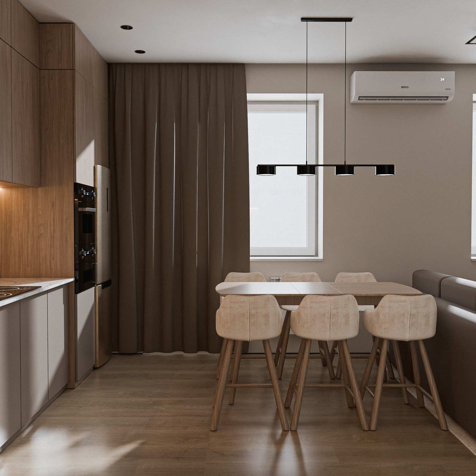 Дизайн визуализация кухни-гостиной 28 кв.м.