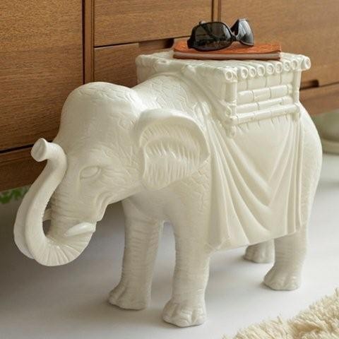 White Ceramic Elephant Side Table - Twos Company - Tonic Home