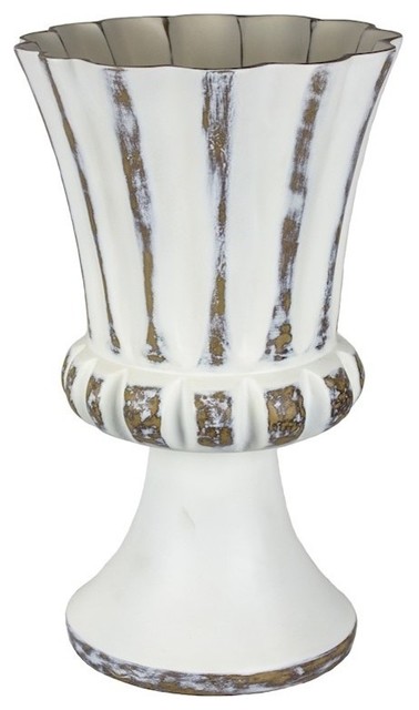 Sagebrook Home White and Brown Resin Urn Vase 15.75"