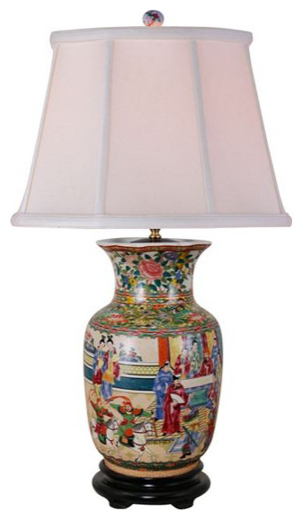 Oriental Chinese Porcelain Rose Canton Vase Table Lamp 29"
