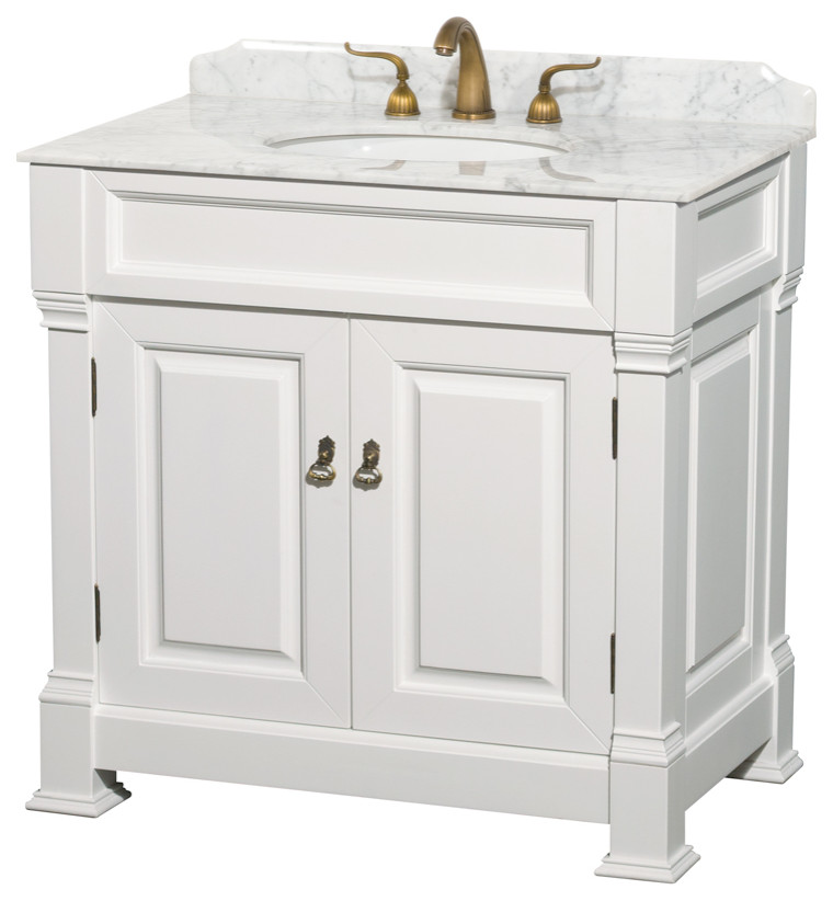 Andover 36" Single Bathroom Vanity in White, Top, Oval ...