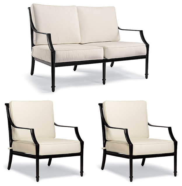 Grayson 3-pc. Outdoor Loveseat Set in Black Finish - Echo Apricot with White Pip