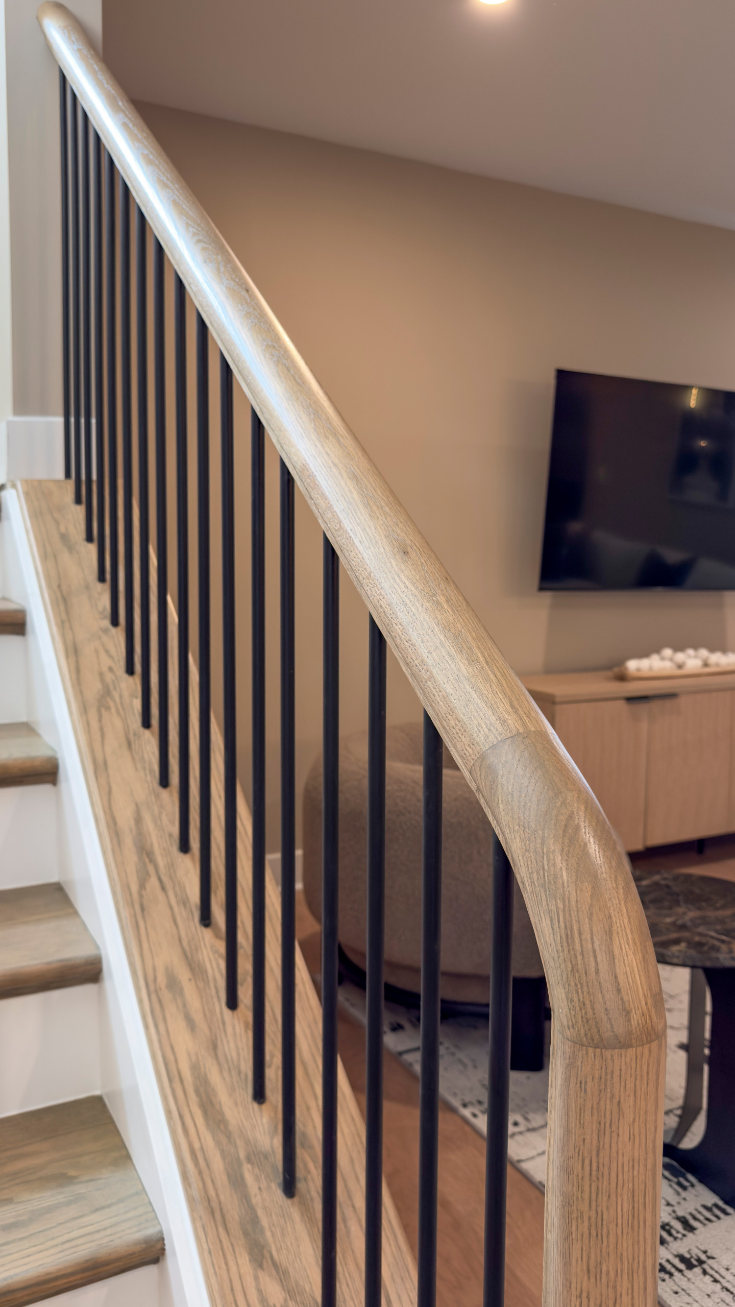 Project #153 | Sophisticated Red Oak Stair with Metal Balusters