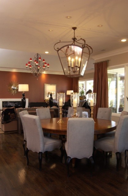 Large transitional dark wood floor great room photo