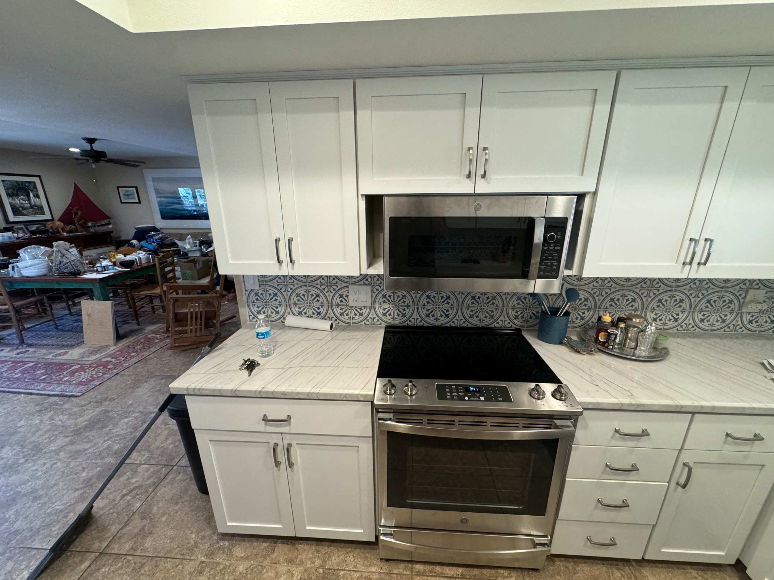 White Kitchen Reface with Custom Built In Dry Bar