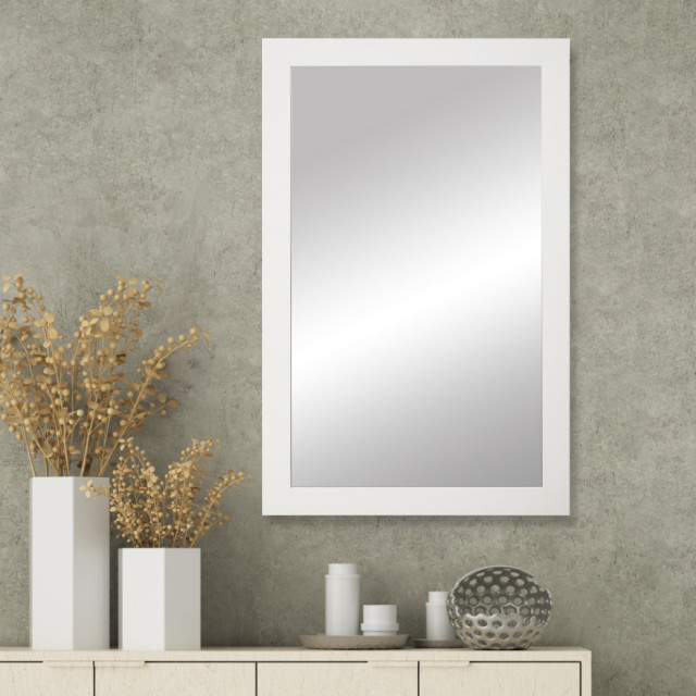 Briscoe White Framed Wall Mirror, 20" X 24" Transitional Bathroom