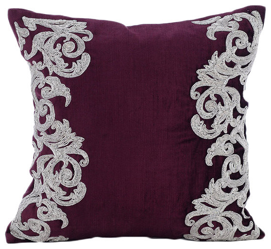Designer Plum Purple Bed Cushion 24x24  26x26 Velvet Sofa Throw Pillow Border European Cushion Cover Solid Color Plum Crystal Palace