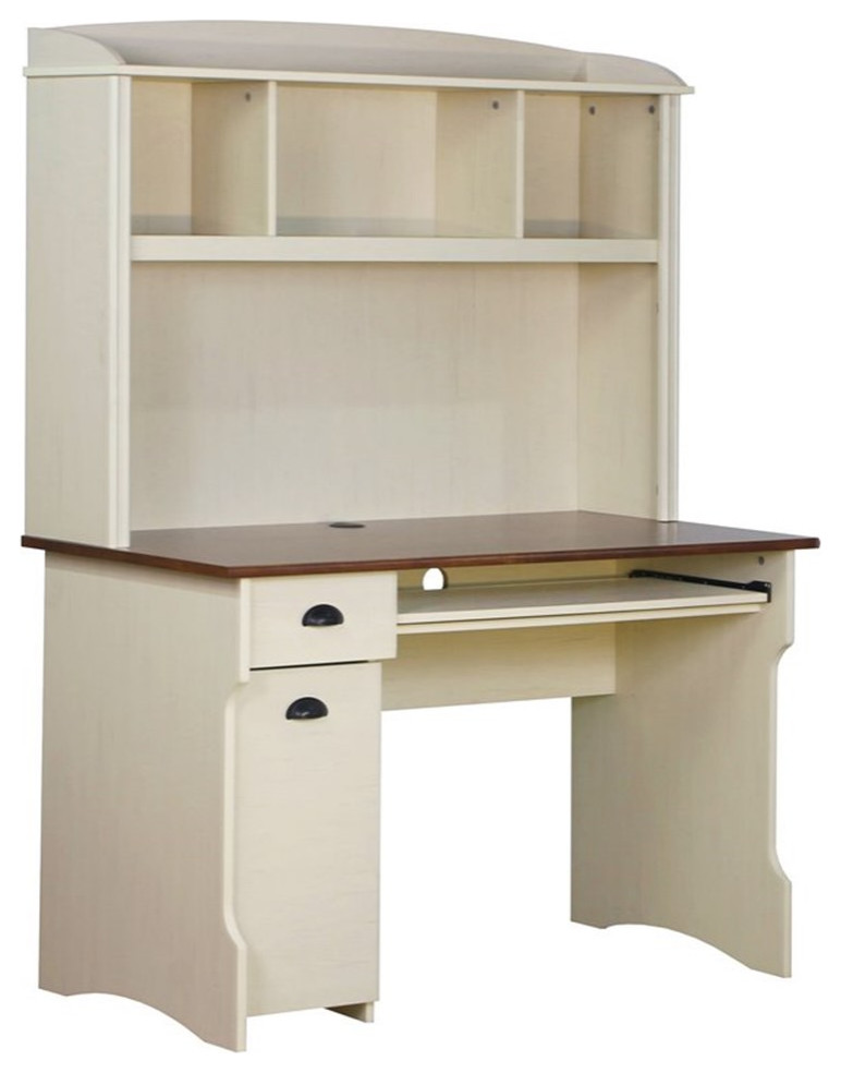 Saint Birch Modern Wood Writing Desk with Hutch in Antique Black/Maple