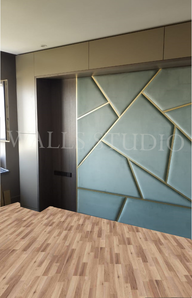 Шкаф и мягкая стеновая панель с латунью на заказ, Москва