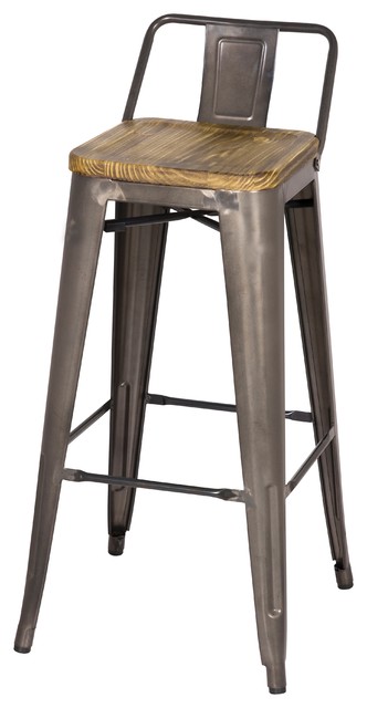 Grand Metal Low Back Bar Stool- Set of 4 - Industrial - Bar Stools ... - Grand Metal Low-Back Bar Stools, Set of 4, Gunmetal industrial-bar