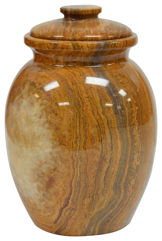 Amber Polished Marble Decorative Cremation Urn with Lid