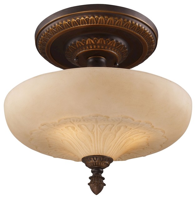 Victorian 3 Light Semi Flush Mount in Golden Bronze Finish