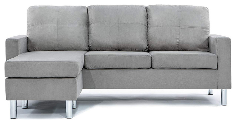 Modern Reversible Small Microfiber, Gray Microfiber Sofa