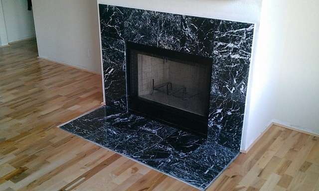 Fireplace Marble Tile Contemporary Family Games Room