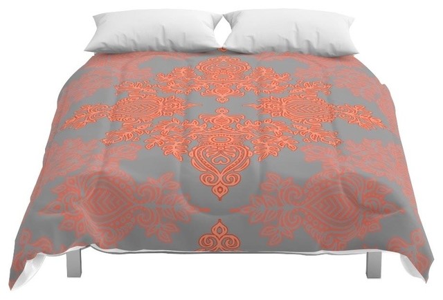 Society6 Burnt Orange Coral Gray Doodle Pattern Comforter