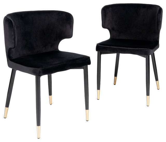 The Rhea Dining Chair, Velvet, Set of 2, Black
