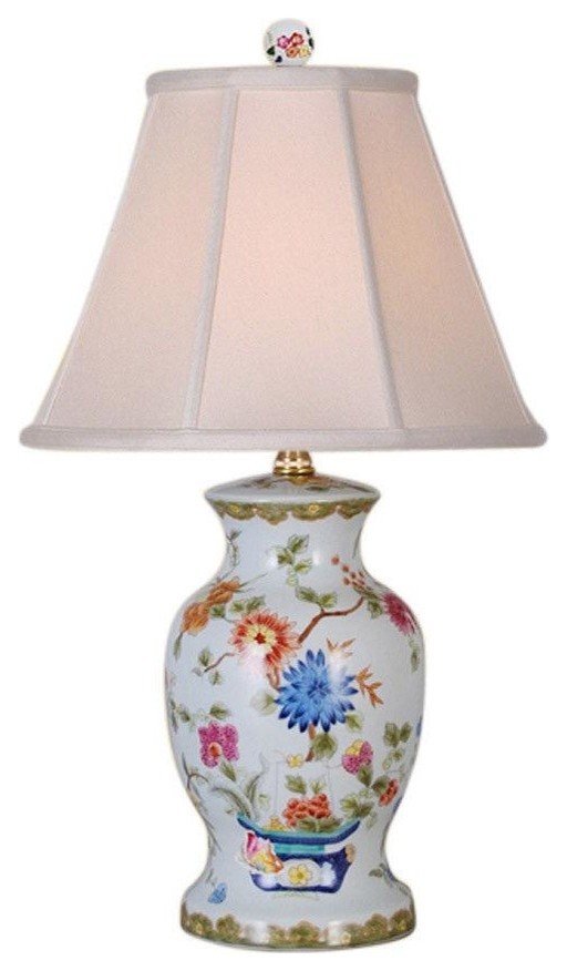 Beautiful Floral Chinese Porcelain Vase Table Lamp, 21" Asian Table