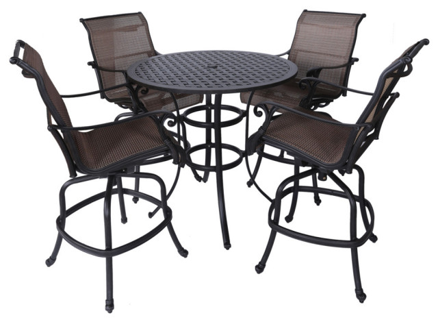Stinson 5 Piece Sling Bar Set 42 Round Table Traditional Outdoor Pub And Bistro Sets By Ipatio Houzz - Outdoor Furniture Bar Sets