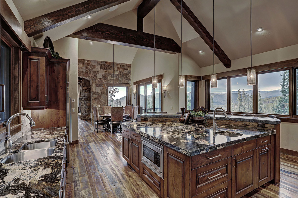 Mountain style home design photo in Denver